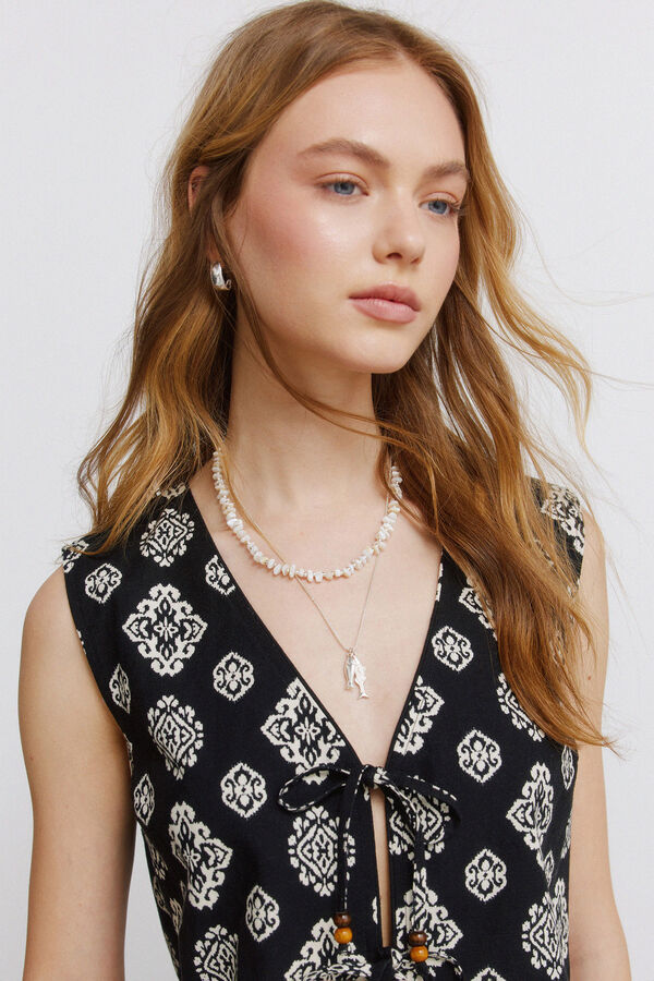 Springfield Laneni prsluk sa etno printom Crna