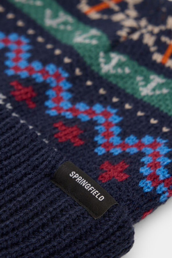 Springfield Plava pletena kapa sa žakardnim dezenom Plava