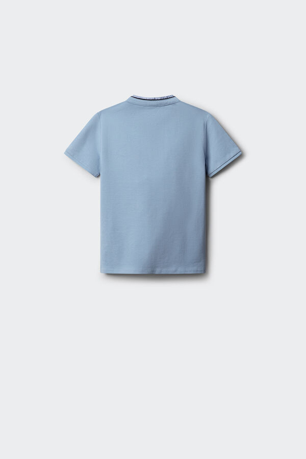 Springfield Kids Dečija polo majica sa kineskom kragnom od &scaron;ambrija Plava