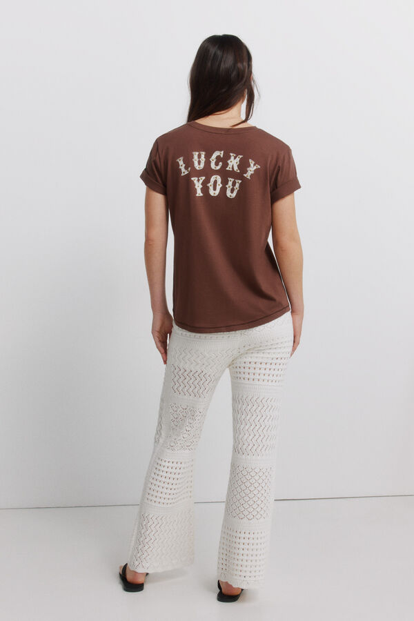 Springfield Duge pantalone sa rupičastim dezenom Bež