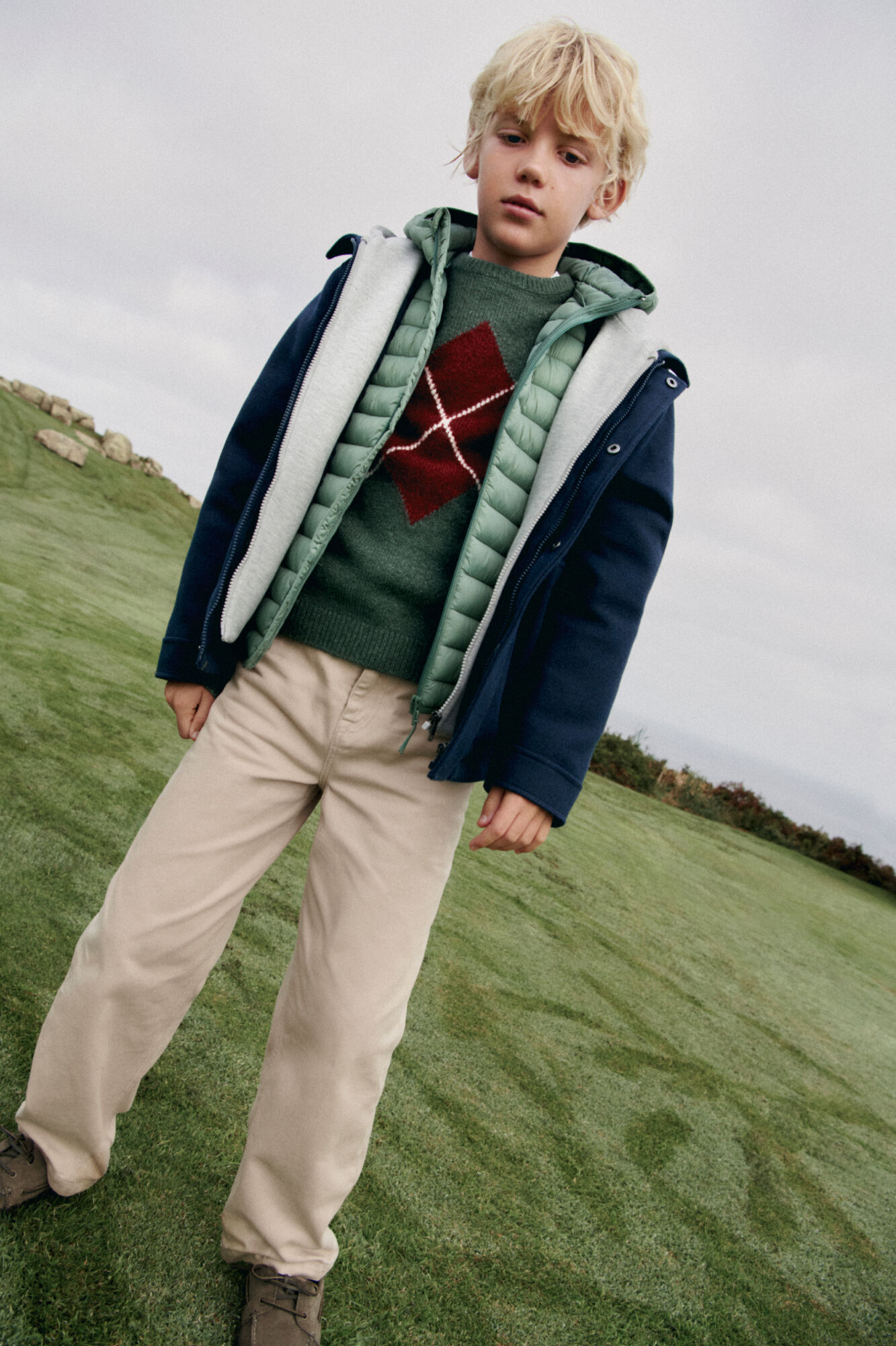 Springfield Kids Kaki džemper sa dijamantskim džemper za dečake