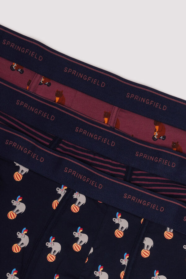 Springfield Pack 3 boxers animales y rayas burdeos