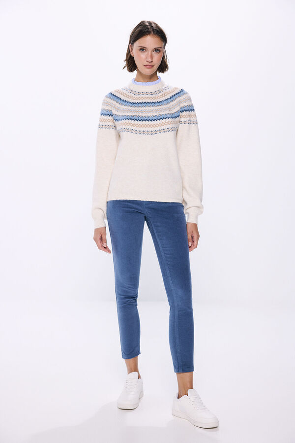 Springfield Camisola jacquard com gola combinada com orlas bege