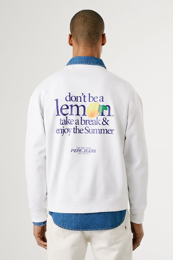 Pepe Jeans round neck sweatshirt with front logo and back print.  white