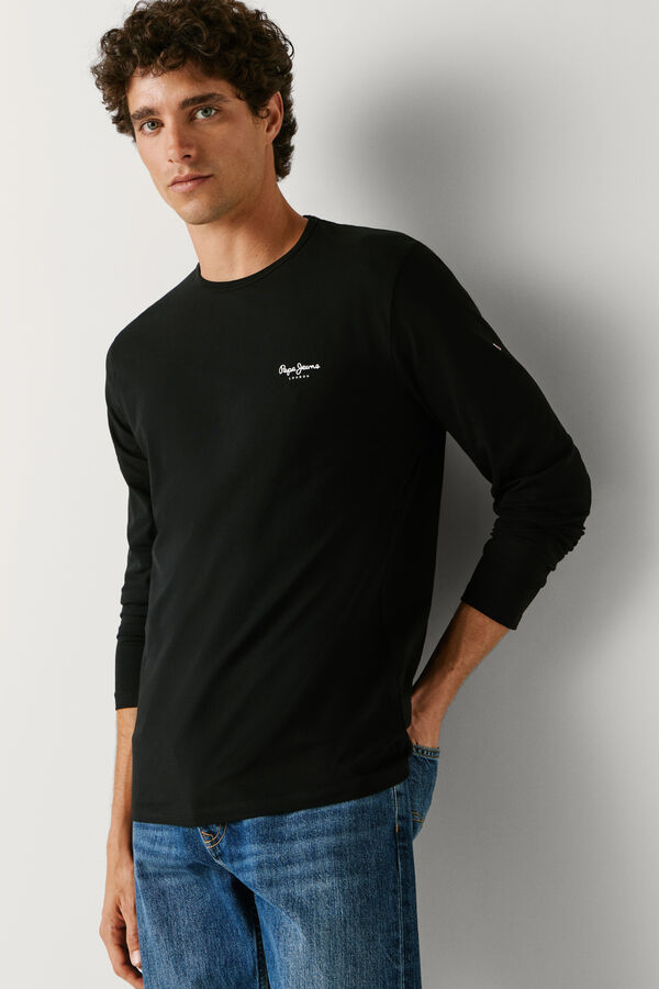 Pepe Jeans T-shirt manga comprida slim preto