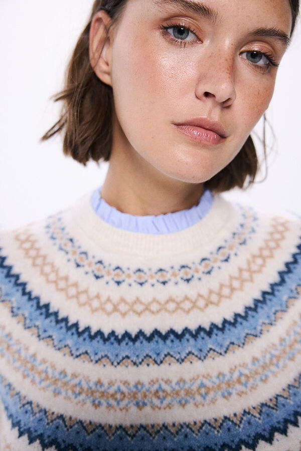 Springfield Camisola jacquard com gola combinada com orlas bege