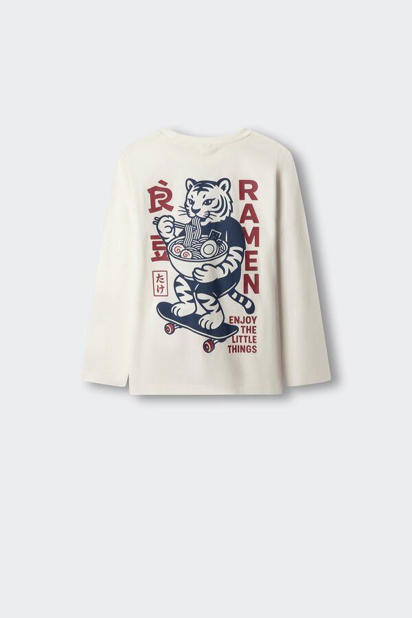 Springfield Kids Majica dugih rukava Tigar Ramen za dečake Bež
