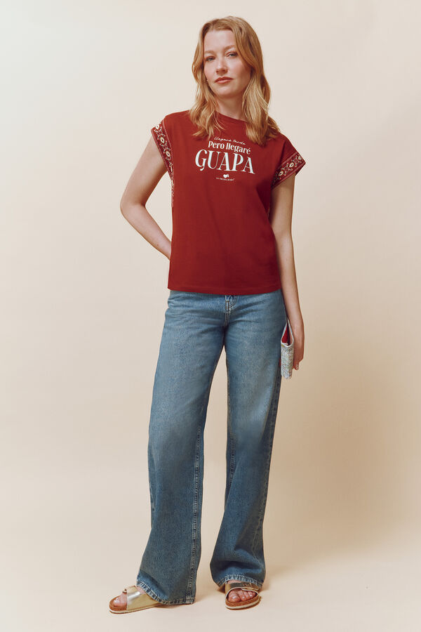 Springfield Camiseta "Llegar&eacute; tarde, pero llegar&eacute; guapa" rojo