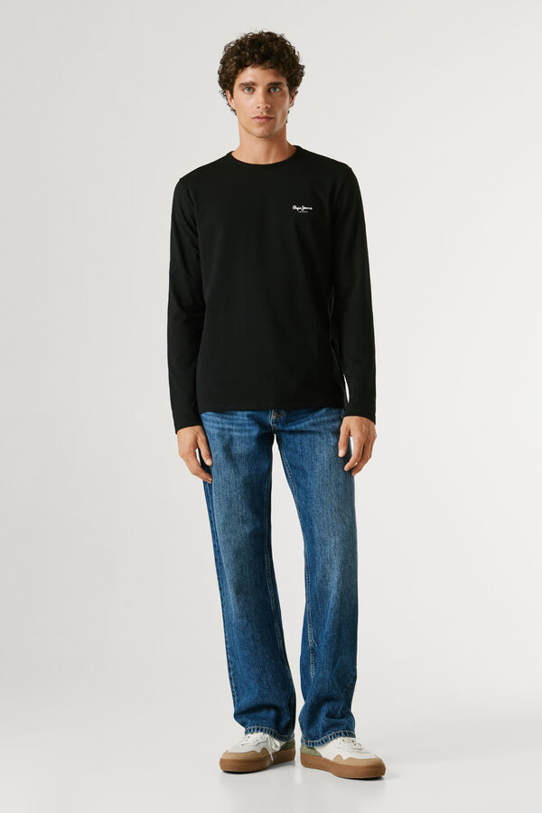 Pepe Jeans T-shirt manga comprida slim preto