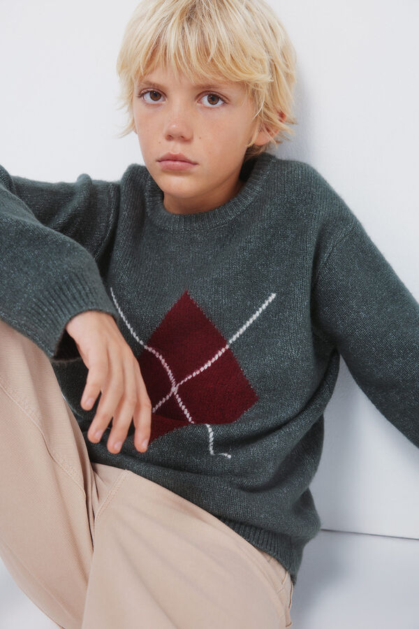 Springfield Kids Kaki džemper sa dijamantskim džemper za dečake Zelena