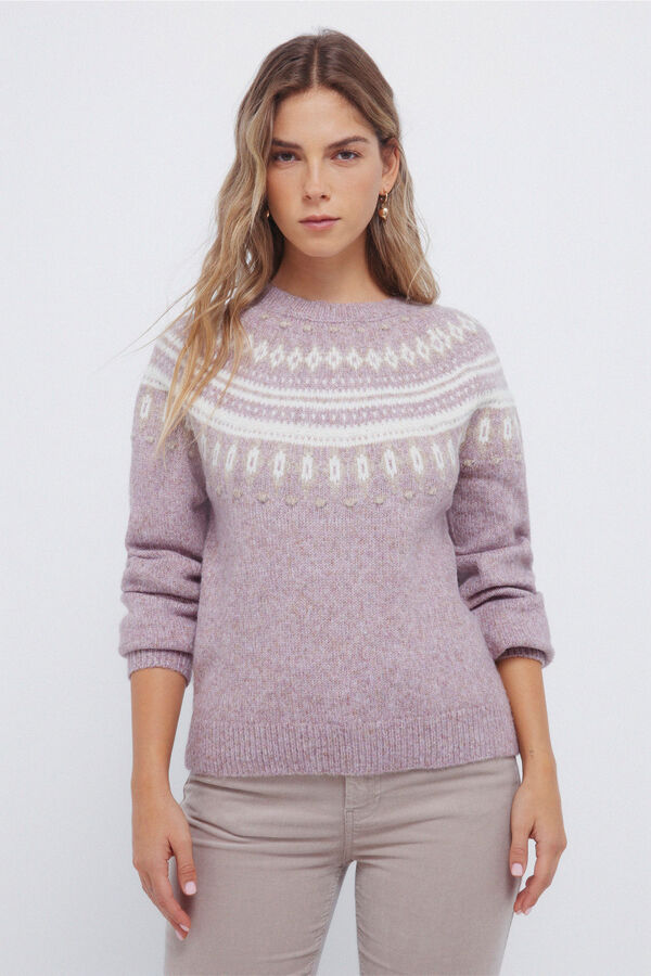 Springfield Džemper s jacquard rubovima Ljubičasta/Lila