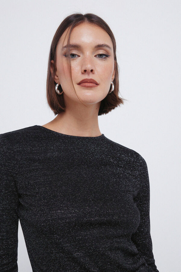 Springfield T-Shirt mit Lurex-Ausschnitt Ausschnitt Schwarz