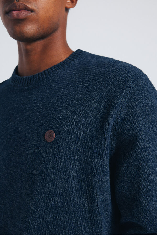 Springfield Jednobojan fantazijski uvijeni džemper Plava