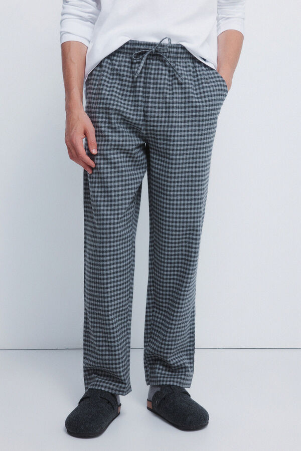 Springfield Duga pidžama sa sivim kariranim pantalone sa lepr&scaron;avim uzorkom Bež