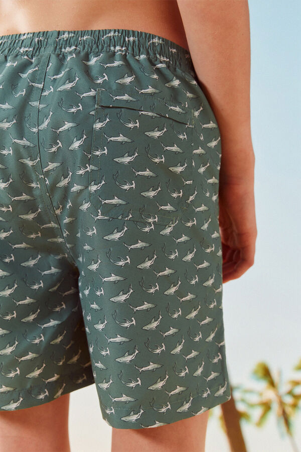 Springfield Kids Dečiji kupaći kostim sa ajkulama Zelena