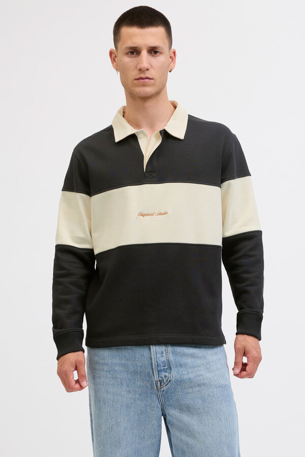 Jack & Jones Sudadera tipo polo franja negro