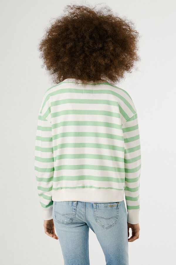 Pepe Jeans Sudadera de manga larga a rayas con logo frontal verde