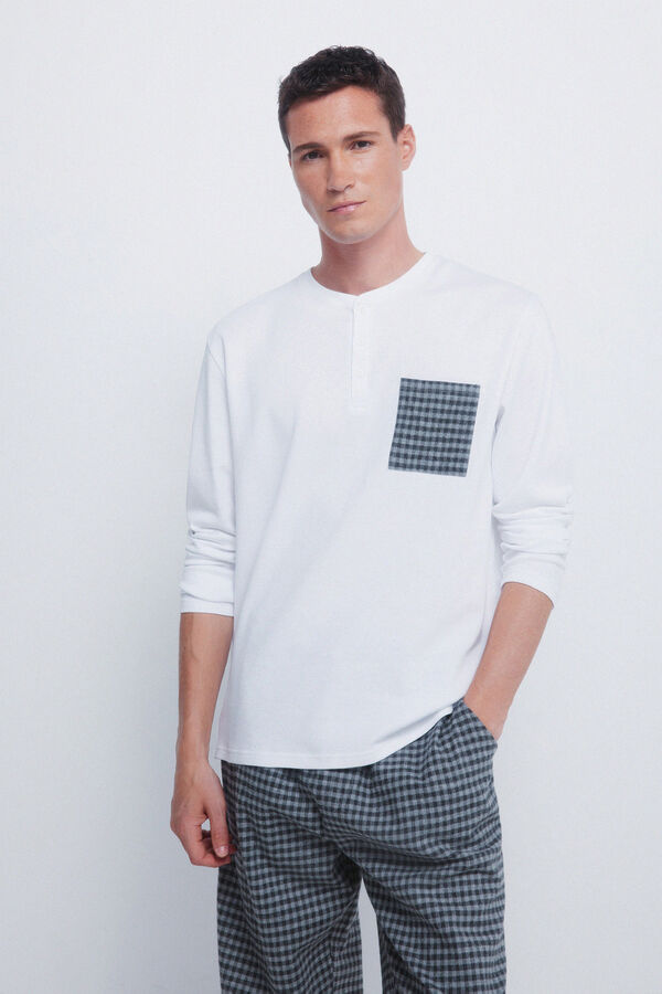 Springfield Duga pidžama sa sivim kariranim pantalone sa lepr&scaron;avim uzorkom Bež