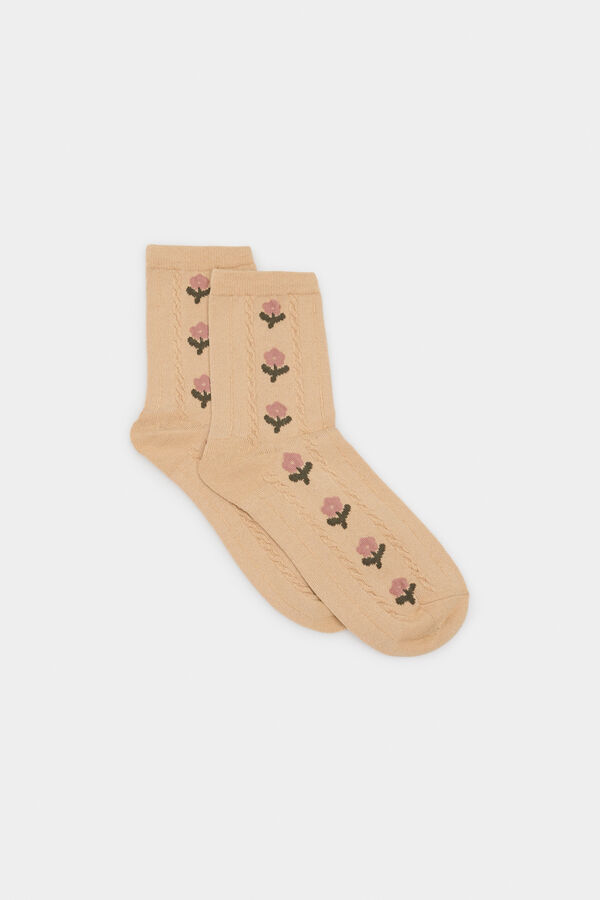 Springfield Long vertical floral socks nude