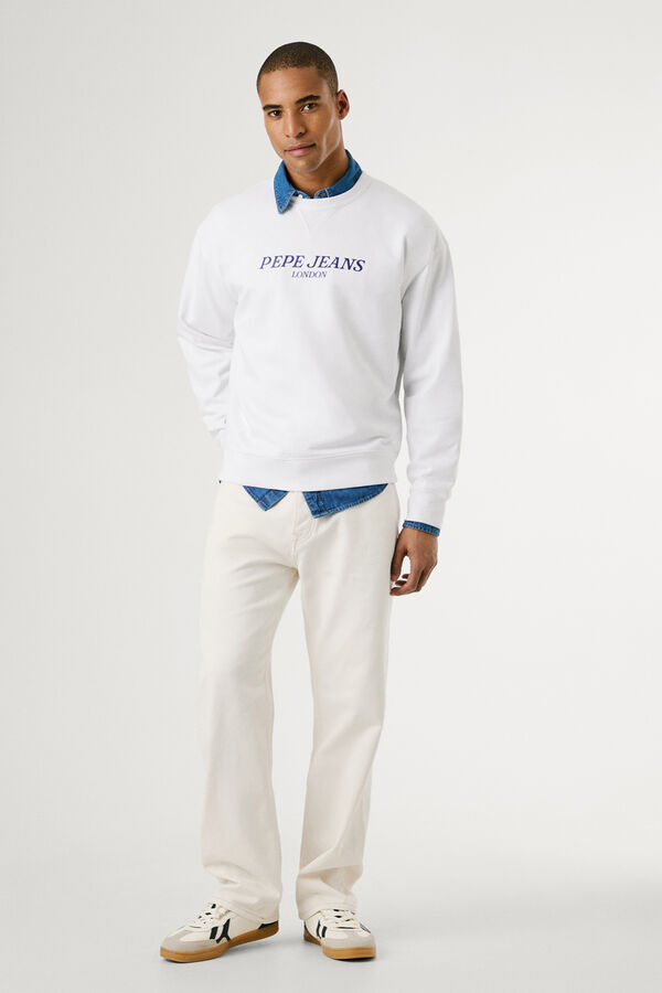 Pepe Jeans round neck sweatshirt with front logo and back print.  white