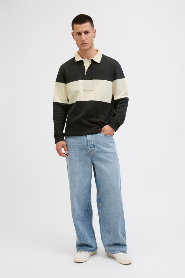 Jack & Jones Sudadera tipo polo franja negro