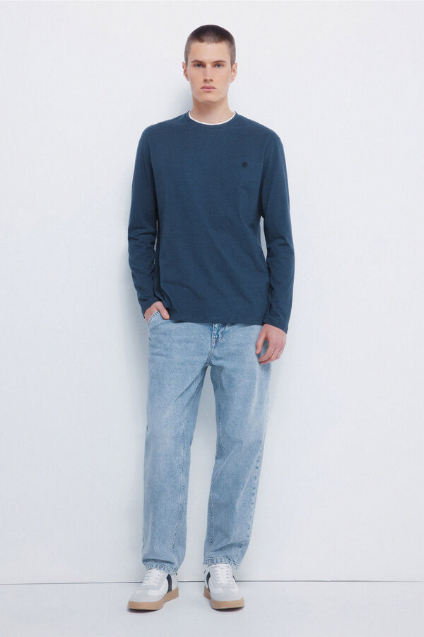 Springfield Majica dugi rukav sa dvostrukim mikroprugama Plava