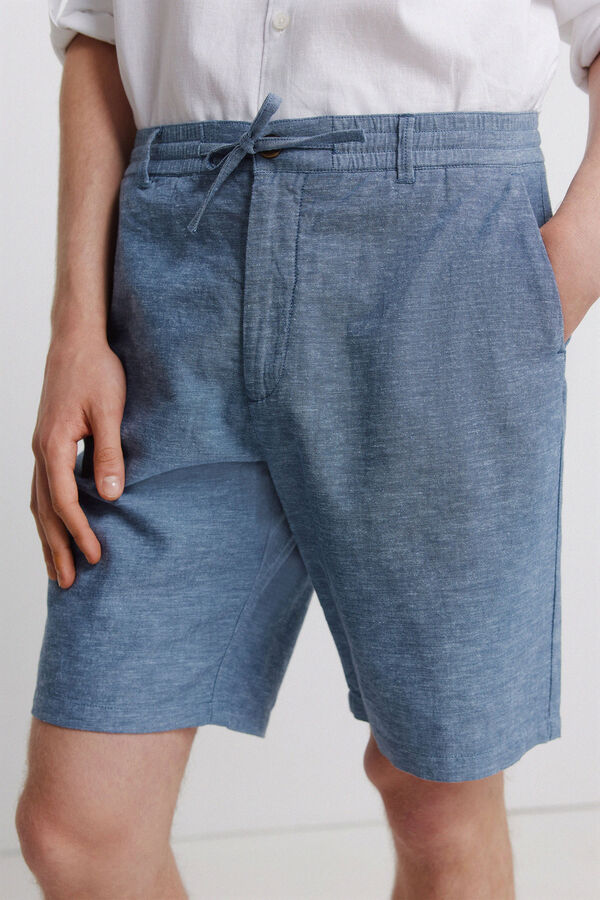 Springfield Bermude od lana, udobne, slim fit Plava