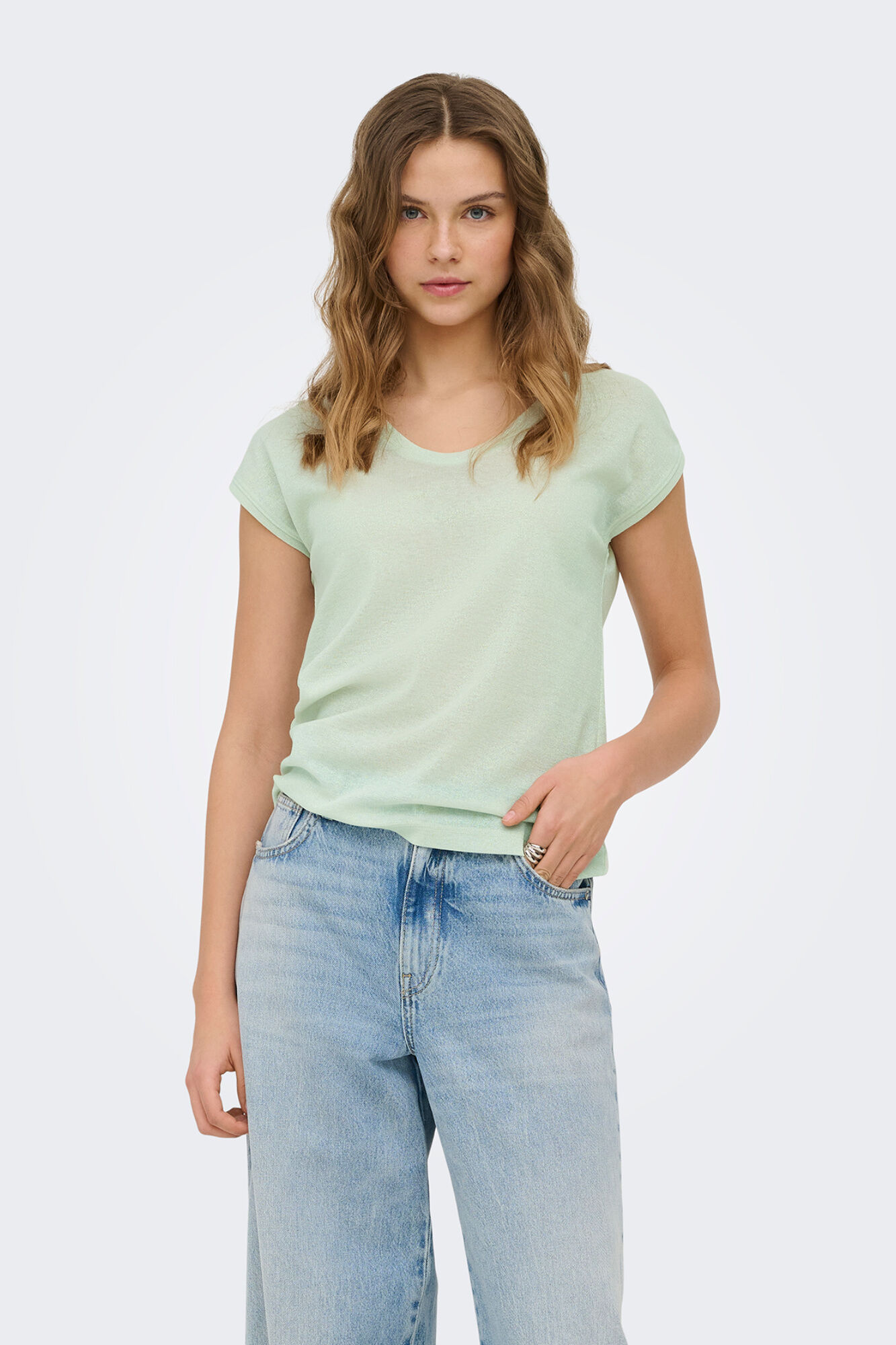 Only T-shirt manga curta em lurex
