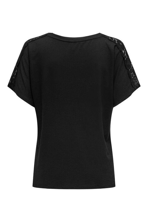 Springfield Lace V-neck T-shirt crna