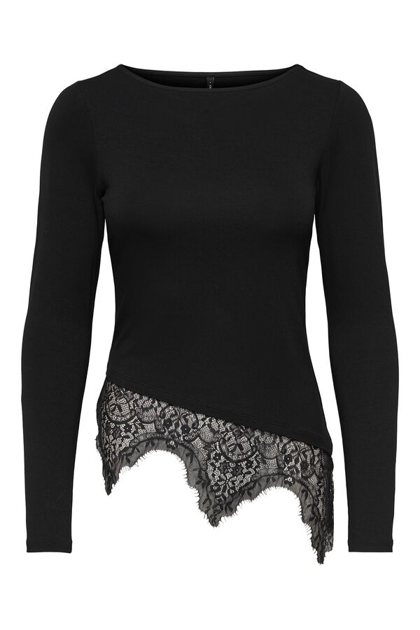 Only Top assim&eacute;trico de renda preto