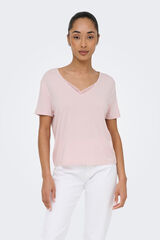 Only Camiseta encaje manga corta rosa