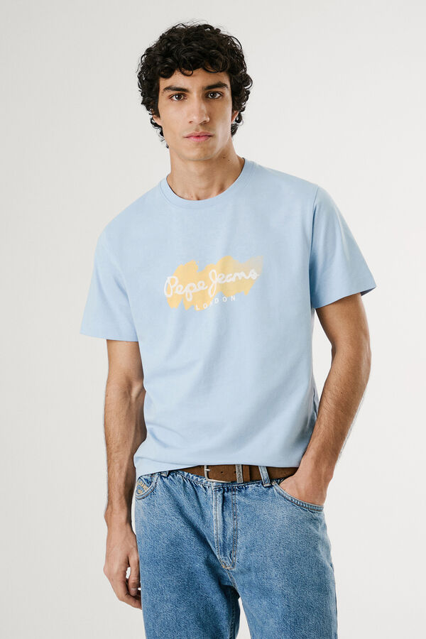 Pepe Jeans Camiseta de manga corta con logo y estampado frontal. azul