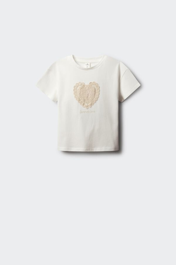Springfield Kids Majica sa srcem heklana za devojčice Bež