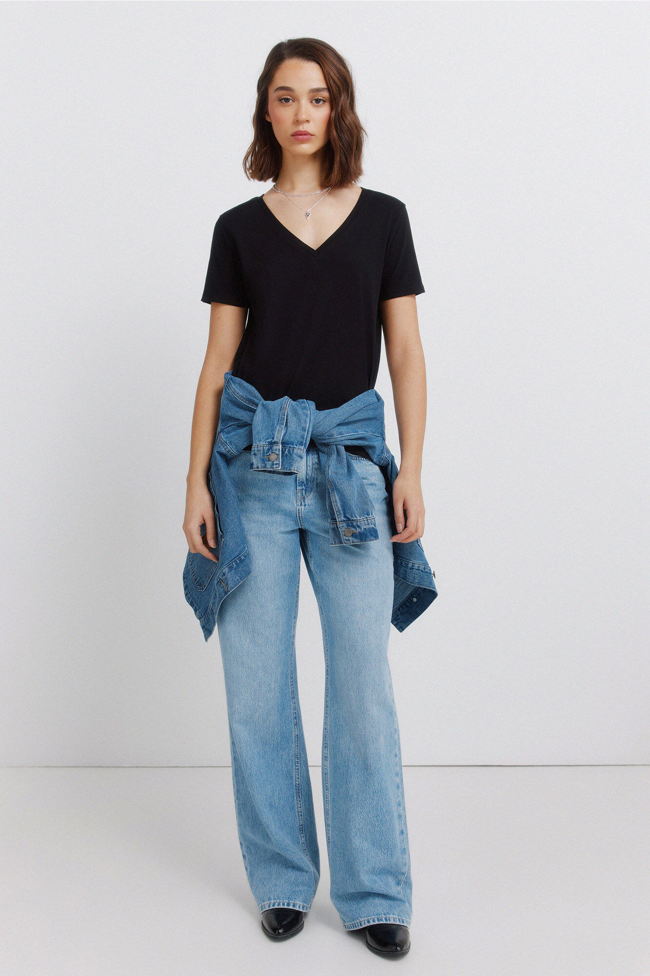 Springfield Pamučna osnovna majica V-izrez