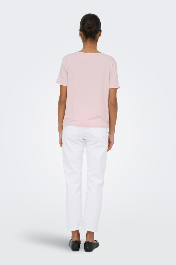 Only Camiseta encaje manga corta rosa