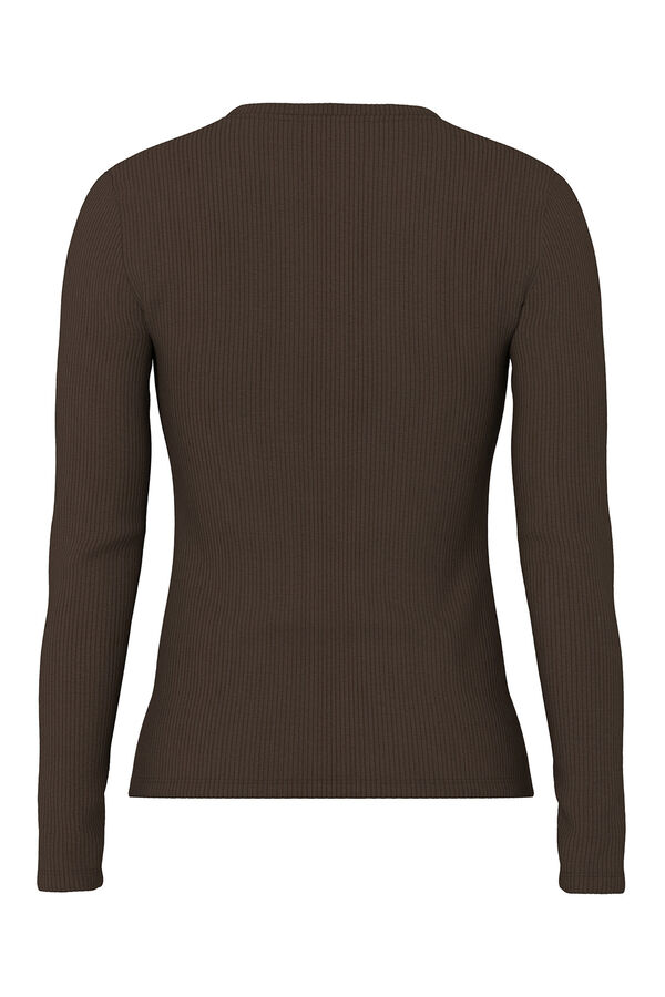 Pieces T-shirt canelada de manga comprida castanho