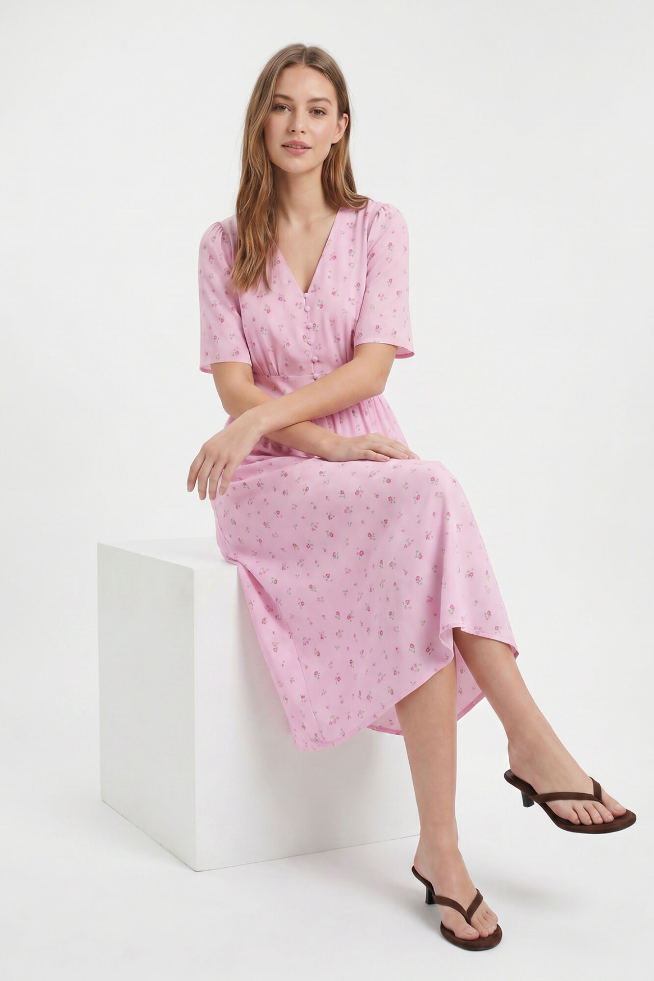 Pieces Vestido midi de manga curta estampado