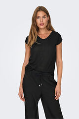 Only T-shirt manga curta em lurex preto