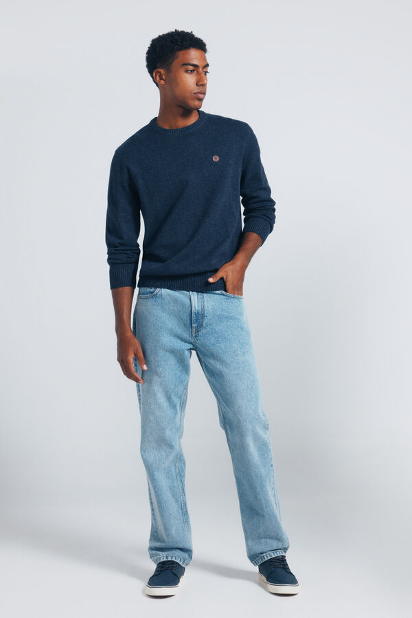 Springfield Jednobojan fantazijski uvijeni džemper Plava