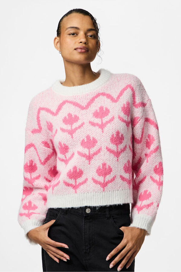 Pieces Jersey estampado floral cuello redondo blanco