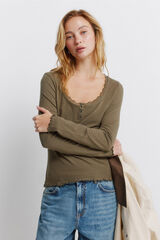 Springfield Čipkasta majica dugih rukava Kaki