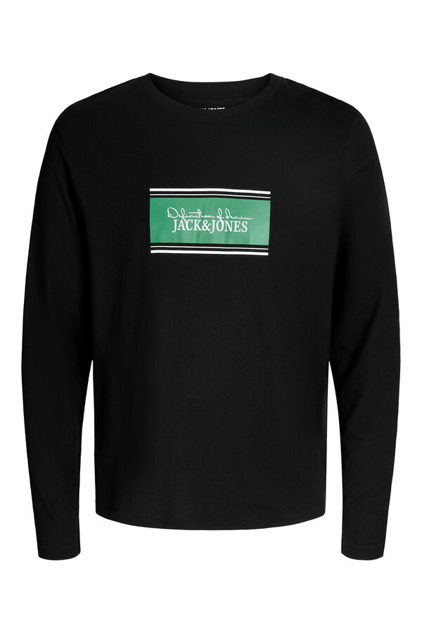 Jack & Jones T-shirt de algod&atilde;o de manga comprida preto