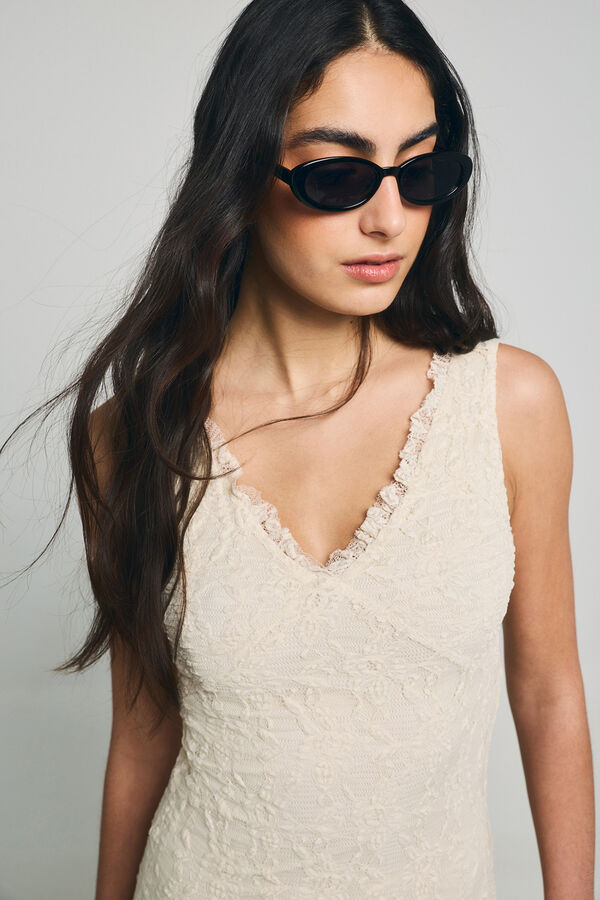 Only Vestido comprido de renda bege