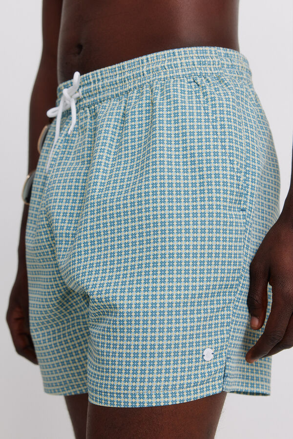 Springfield Kupaći kostim sa geometrijskim printom i džepom sa rajsfer&scaron;lusom Plava