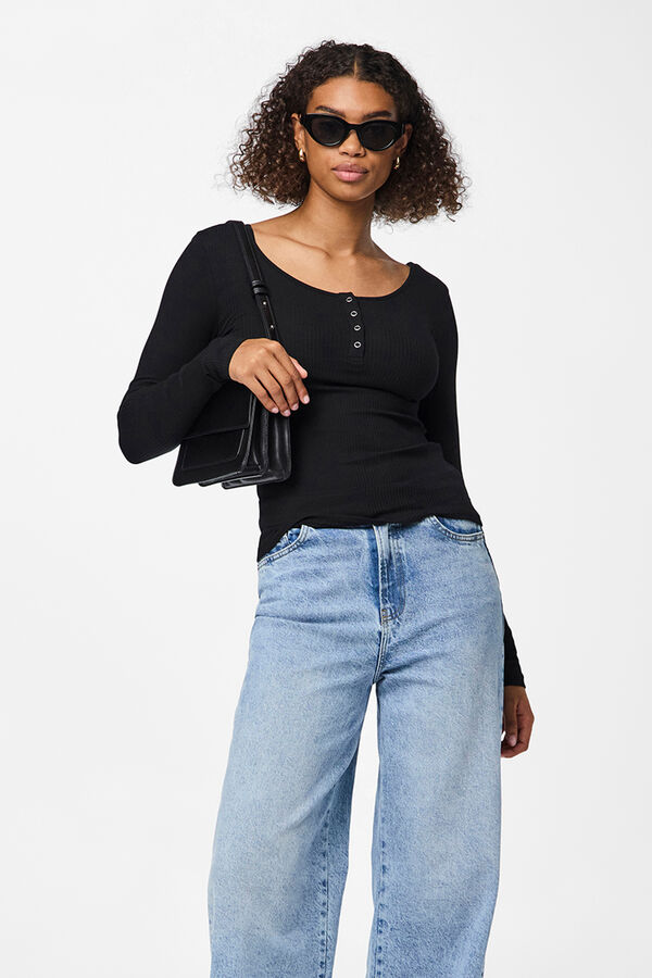 Pieces Top canelado preto