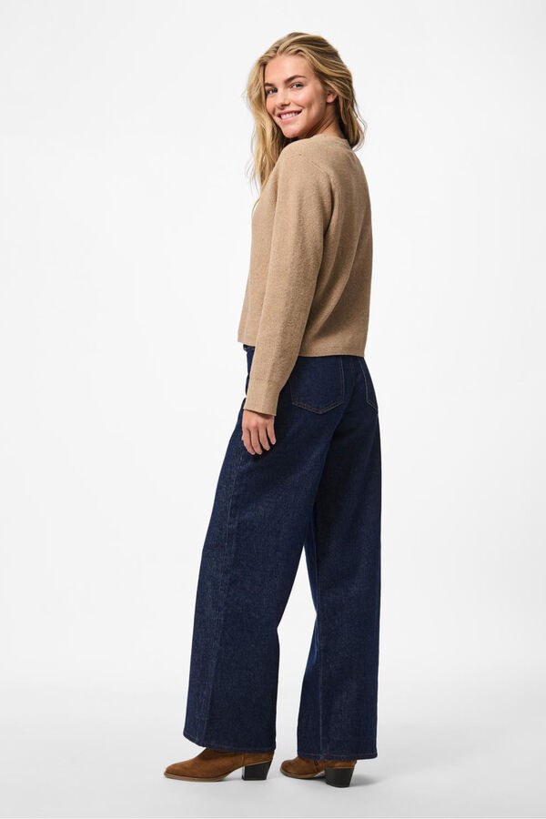 Pieces Cardigan b&aacute;sico com bico cinzento