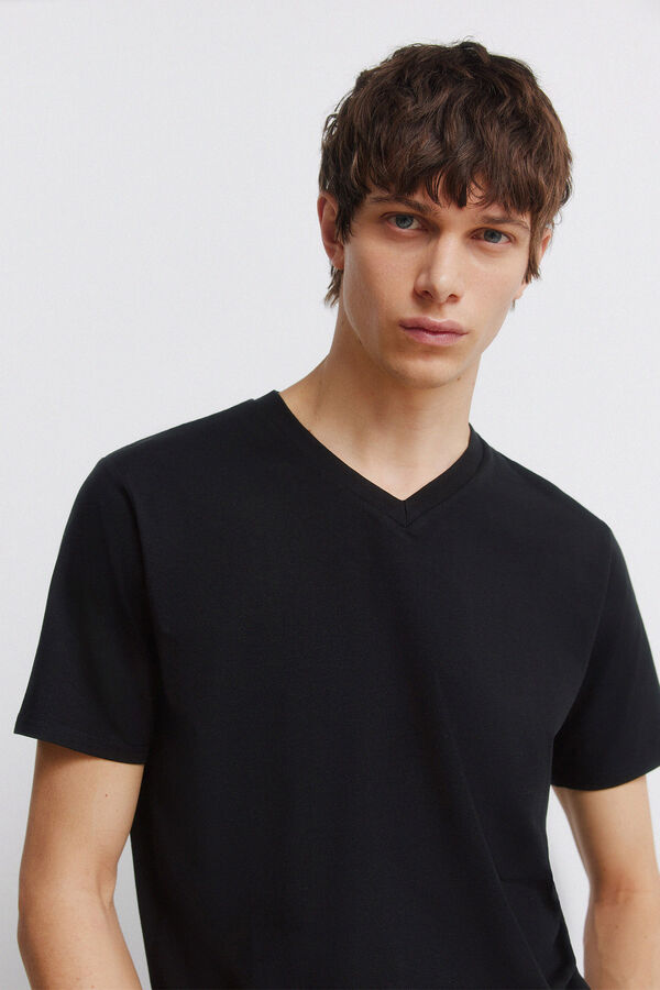 Springfield Lycra V-neck slim fit T-shirt black