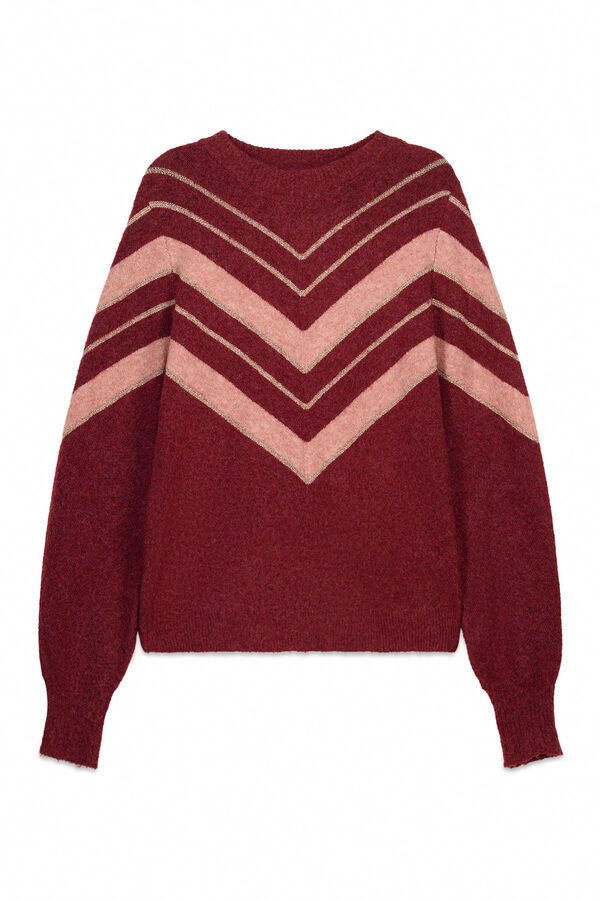 Springfield Džemper sa lureksom i &scaron;evronskim printom Bordo