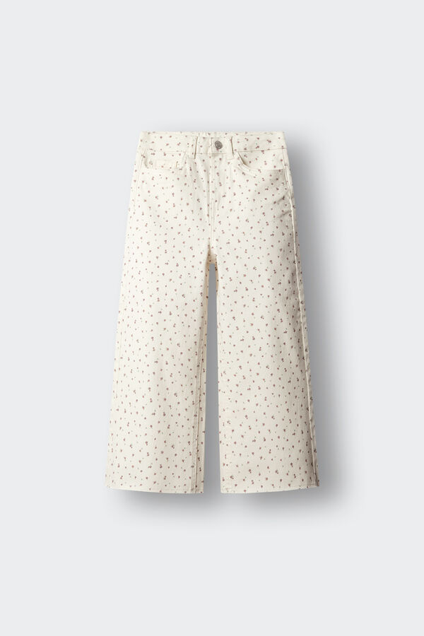 Springfield Kids Dečije culotte pantalone od kepera sa cvetnim printom Bež