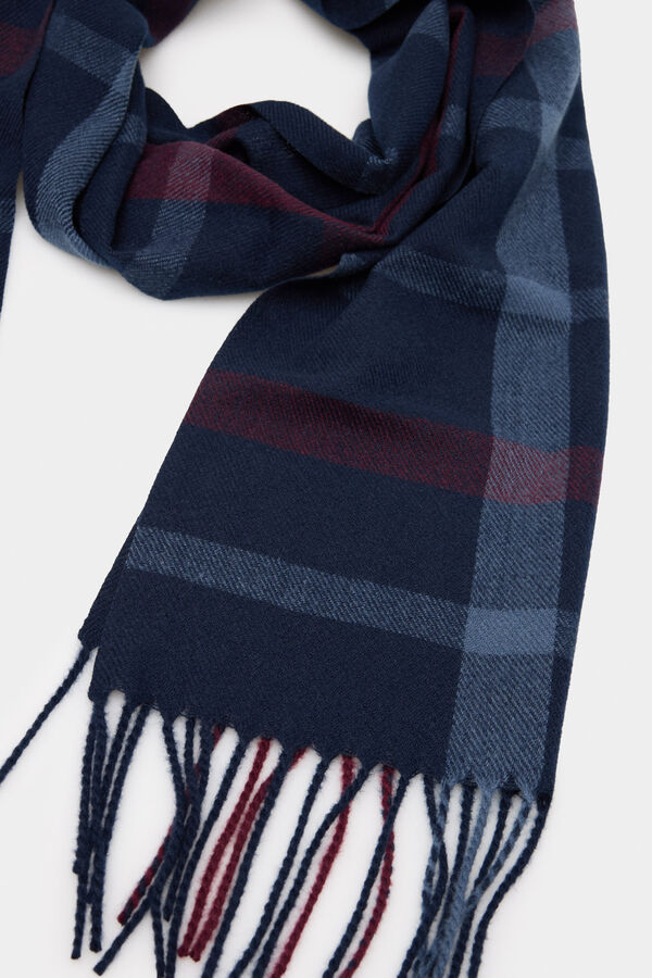 Springfield Blue and maroon checked scarf blue